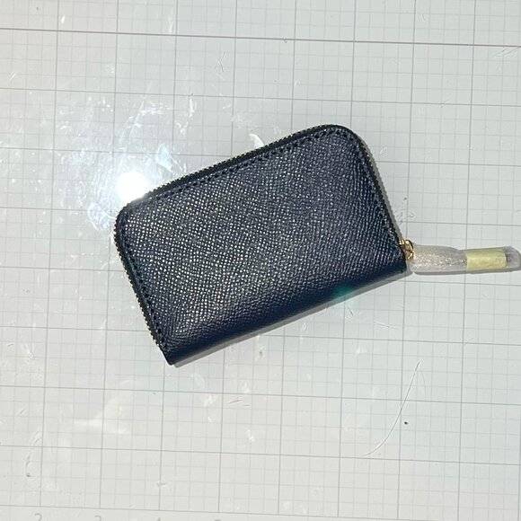 Coach Zip Around Card Coin Purse Wallet Navy Micro Holder Crossgrain Leather SLG - Picture 3 of 5